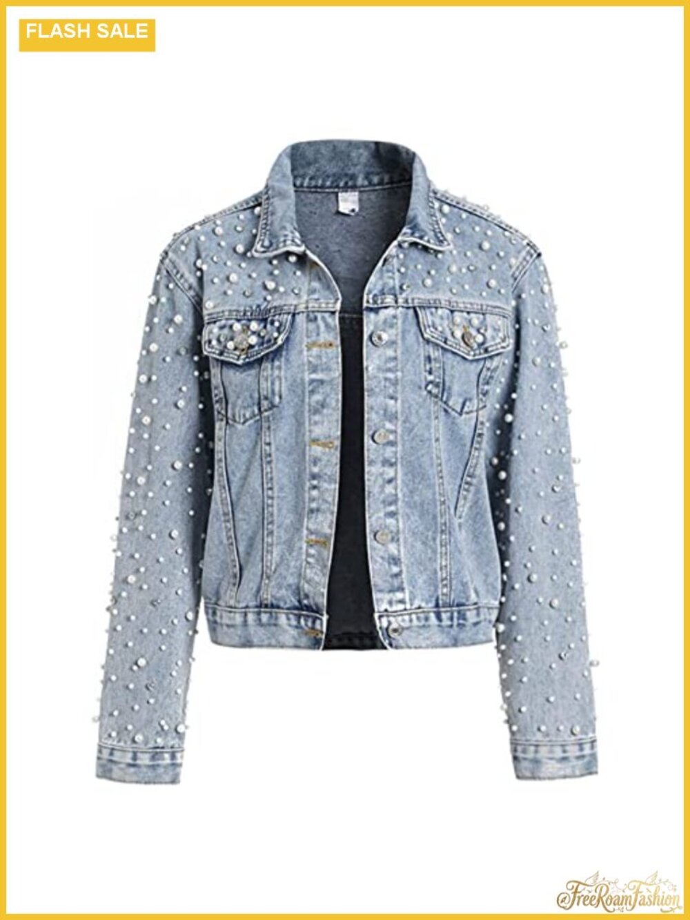 Cropped Rhinestone Denim Jacket Women Jean Coat Long Sleeve